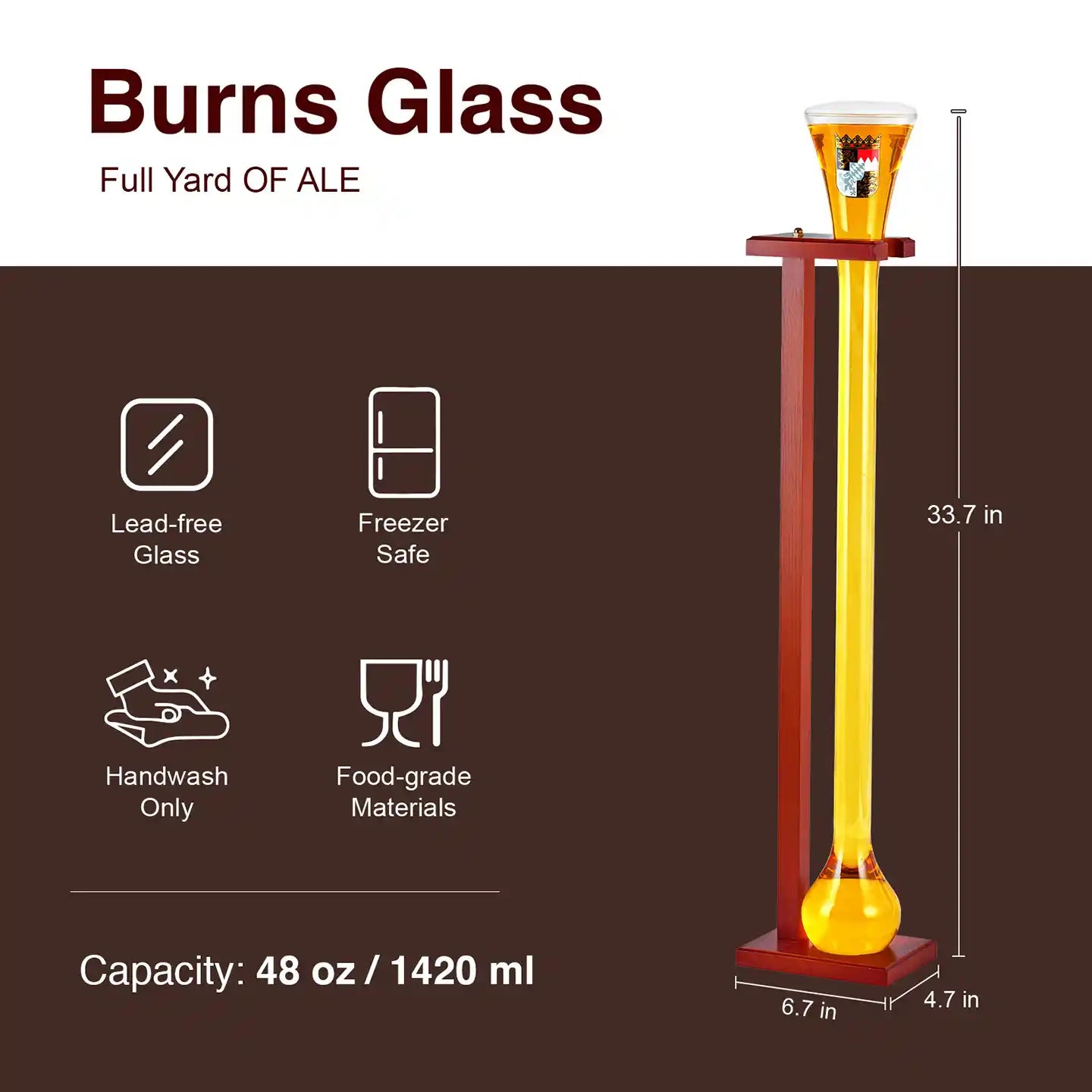 Full Yard of Ale with Stand - Free Shipping
