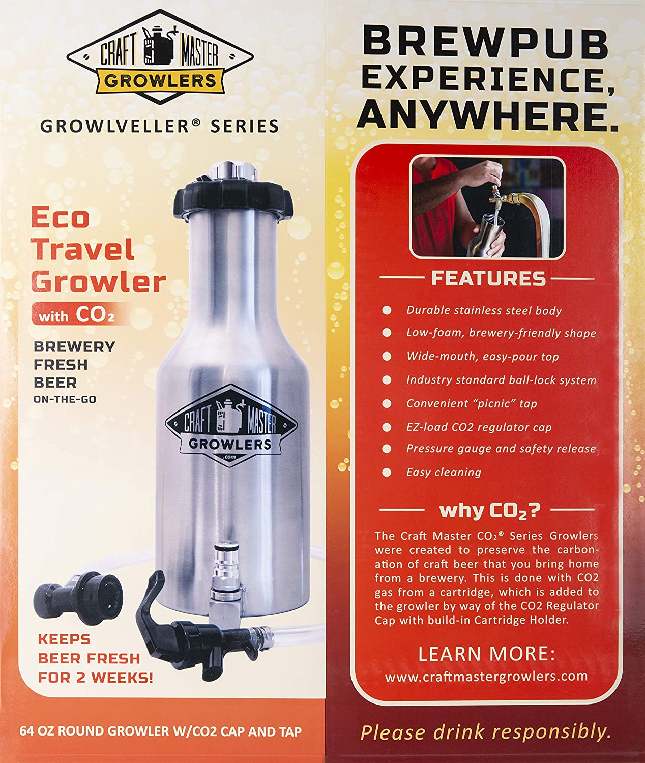 *Custom Image* "Portable Keg" 64 oz Growlveller™ C02 Carbonated - Free Shipping